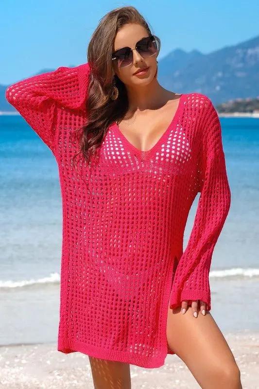 Crochet Side Split Beach Coverups Swimwear Dress for Women - Love Salve
